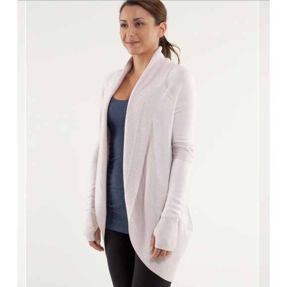 Lululemon Sz 4 Transformation Wrap Cashmere Blend Heathered Dune White Cardigan - Picture 1 of 12